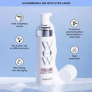 COLOR WOW BIG, Bomshell Bundle - The ultimate volumizing duo for fine, thin, limp hair. RAISE THE ROOT creates all-day lift at the roots while XTRA LARGE adds weightless mass for thick, glossy hair.
