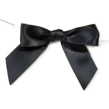 Firefly Imports Pre-Tied Satin Bows, 7/8-inch, 12-count, Black