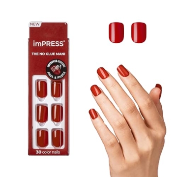 KISS imPRESS No Glue Press On Nails, 'Reddy or Not' in Red