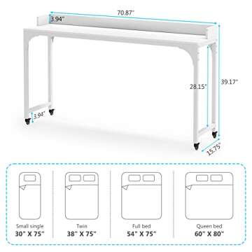 Tribesigns Overbed Table with Wheels, Queen Size Mobile Computer Desk Standing Workstation Laptop Cart, Over Bed Table with Heavy Duty Metal Leg