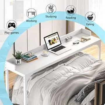 Tribesigns Overbed Table with Wheels, Queen Size Mobile Computer Desk Standing Workstation Laptop Cart, Over Bed Table with Heavy Duty Metal Leg