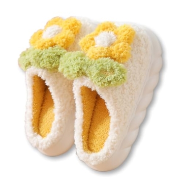 FRZTOUR Plush Floral Slippers Adult Women’s Men’s Warm home Indoor Non-Slip Flowers for Winter C...