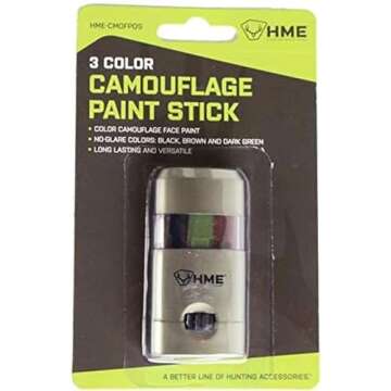 HME 3 Color Camo Face Paint "Mess-Free" Application Stick - Long-Lasting Easy-to-Use Concealment Makeup for Hunting
