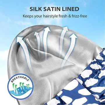 INNELO Luxury Shower Cap for Women Reusable Waterproof, Double Layered Shower Hair Cap with Adjustable Elastic Strap, Large Satin Lined Shower Bath Cap for Long Curly Straight Hair, Blue