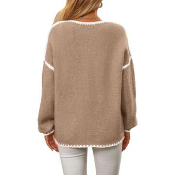 KIRUNDO Women's Sweaters 2025 Fall Oversized Long Sleeve Chunky Knit Crew Neck Contrast Stitching Pu...