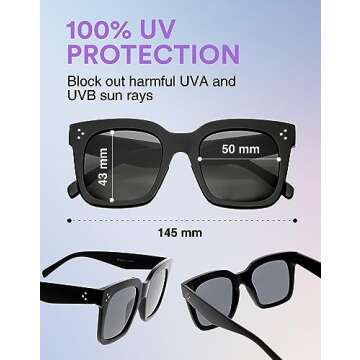 zeroUV - Oversized Fashion Retro Square Sunglasses for Women Vintage Style 50mm (Shiny Black/Smoke P...