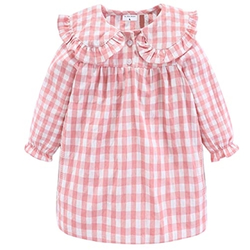 Mud Kingdom Litter Girls Nightgown Long Sleeve Cute Plaid Peter Pan Collar Sleepwear Soft Pink 6-7 Y...