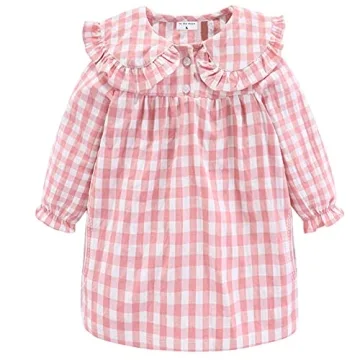 Mud Kingdom Litter Girls Nightgown Long Sleeve Cute Plaid Peter Pan Collar Sleepwear Soft Pink 6-7 Y...