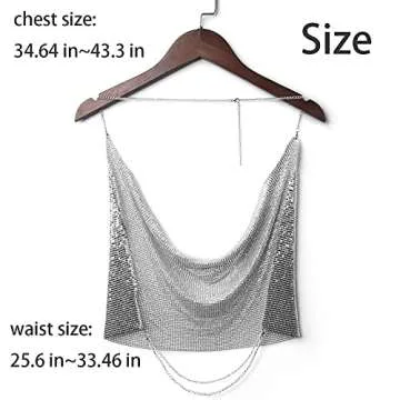 Fairyu Boho Sequins Body Chain Bra Bikini Shimmer Backless Halter Crop Top Beach Body Jewelry Accessory for Women (Silver)