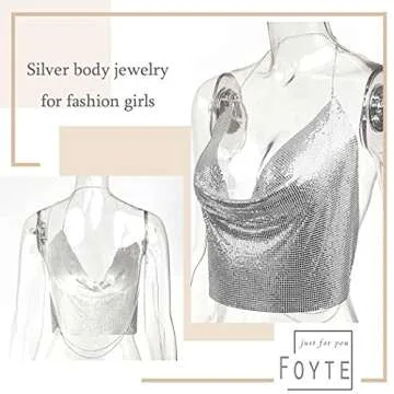 Fairyu Boho Sequins Body Chain Bra Bikini Shimmer Backless Halter Crop Top Beach Body Jewelry Accessory for Women (Silver)