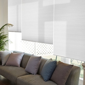 Honeycomb Cellular Shades Cordless Light Filtering for Windows Inside & Outside Mount, 31" W x 64" H, White(Light Filtering)