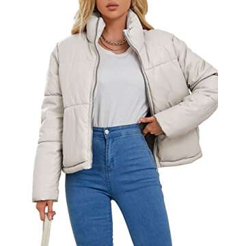 Bellivera Cropped Faux Leather Puffer Jacket for Women
