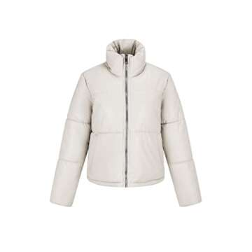 Bellivera Cropped Faux Leather Puffer Jacket for Women