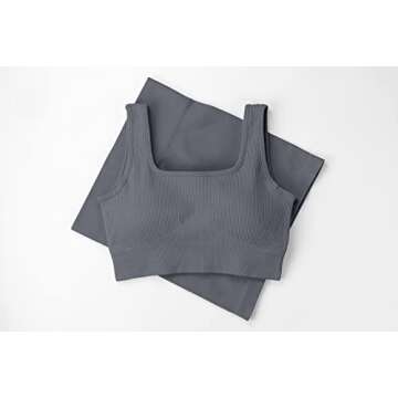 QINSEN Workout Sets for Women 2 Piece Seamless Ribbed Crop Tank High Waist Shorts Yoga Outfits (S, Dark Grey)