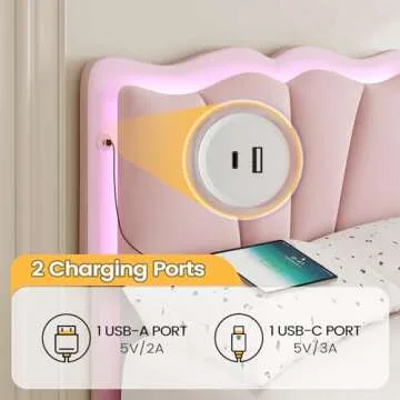 FORABAMB Twin Bed Frame with 4 Drawers, Upholstered LED Bed Frame with Adjustable Flowers Headboard, Platform Bed Frame Twin Size with Wooden Slats Support, No Box Spring Needed, Pink