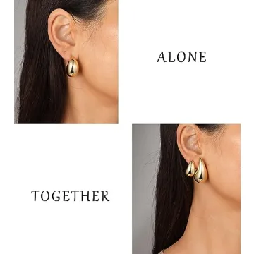 Chunky Gold Hoop Earrings Set for Women - 6 Pairs