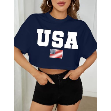 Patriotic American Flag Crop Tops Women Summer Fashion