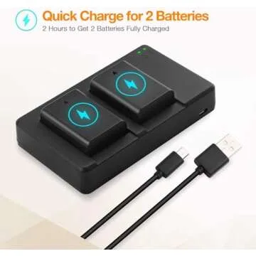 Powerextra Replacement Sony NP-FW50 Battery (2pcs 1500mAh) and Dual Channel Charger Compatible with Sony ZV-E10, Alpha A6000 A6300 A6400 A6500 A5000 A5100 A7 A7II A7R A7RII A7S A7SII RX10 III Camera