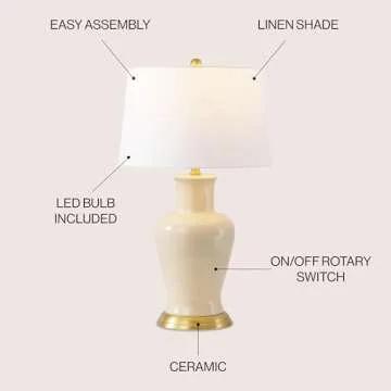 JONATHAN Y JYL4026D Julian 29" Traditional Classic Ceramic Urn LED Table Lamp, Almond for Bedroom, L...