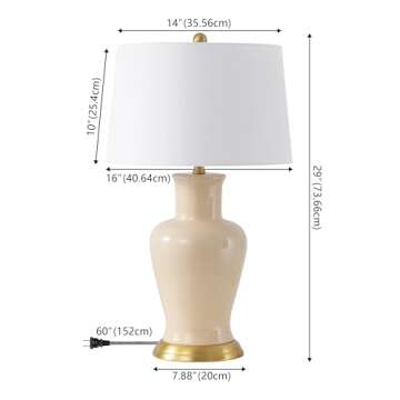 JONATHAN Y JYL4026D Julian 29" Traditional Classic Ceramic Urn LED Table Lamp, Almond for Bedroom, Living Room, Kitchen, Home Office, Kids Room