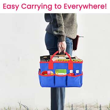 Godery Desktop Tote and Stock Organize, Teacher Helper Tote Bag Organization for Arts, Books, Stationery, etc, and Office Desk Organize, Make-up Storage Tote with Handles for Travel (BLUE)
