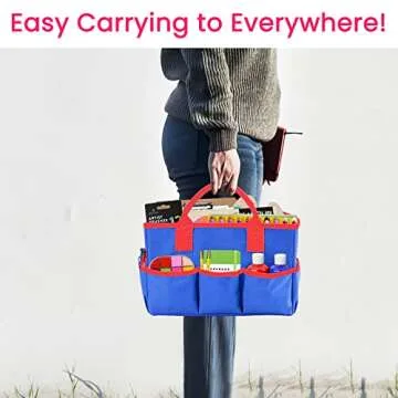 Godery Desktop Tote and Stock Organize, Teacher Helper Tote Bag Organization for Arts, Books, Stationery, etc, and Office Desk Organize, Make-up Storage Tote with Handles for Travel (BLUE)