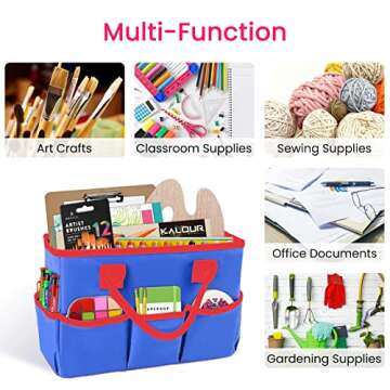 Godery Desktop Tote and Stock Organize, Teacher Helper Tote Bag Organization for Arts, Books, Stationery, etc, and Office Desk Organize, Make-up Storage Tote with Handles for Travel (BLUE)