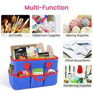 Godery Desktop Tote and Stock Organize, Teacher Helper Tote Bag Organization for Arts, Books, Stationery, etc, and Office Desk Organize, Make-up Storage Tote with Handles for Travel (BLUE)