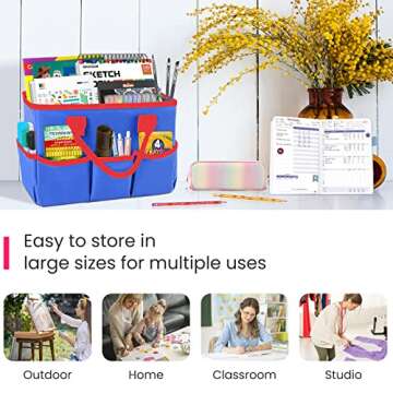 Godery Desktop Tote and Stock Organize, Teacher Helper Tote Bag Organization for Arts, Books, Stationery, etc, and Office Desk Organize, Make-up Storage Tote with Handles for Travel (BLUE)