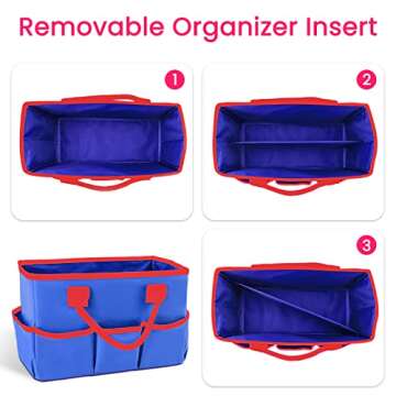 Godery Desktop Tote and Stock Organize, Teacher Helper Tote Bag Organization for Arts, Books, Stationery, etc, and Office Desk Organize, Make-up Storage Tote with Handles for Travel (BLUE)