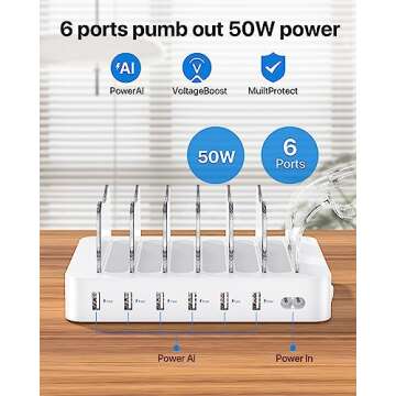 SooPii Premium 6-Port USB Charging Station Organizer for Multiple Devices, 6 Short Charging Cables a...