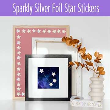 500 PCS Holographic Glitter Star Stickers, Self Adhesive Metallic Silvery Foil Stickers Reflective Sparkly Star Stickers Reward Behavior Chart Labels for Kids Students Teachers (Each Measures 1”)