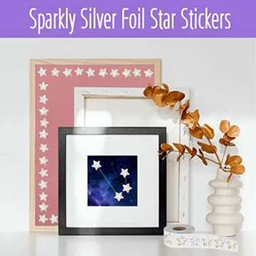 500 PCS Holographic Glitter Star Stickers, Self Adhesive Metallic Silvery Foil Stickers Reflective Sparkly Star Stickers Reward Behavior Chart Labels for Kids Students Teachers (Each Measures 1”)