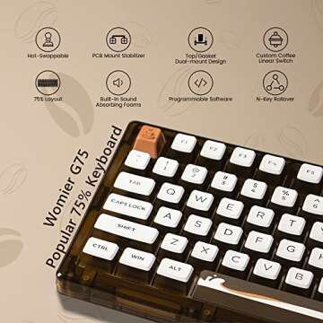 Womier 75% Keyboard, Hot Swappable Mechanical Keyboard, TPO and Gasket Dual-Mount Retro Gaming Keybo...