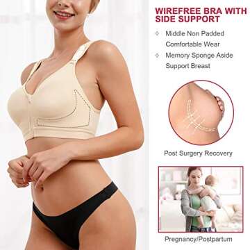 CYDREAM Women Post-Surgical Bra Zip Front Post Surgery Sports Bras Racerback Support Wireless Adjust...