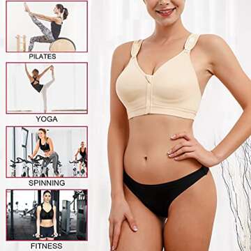 CYDREAM Women Post-Surgical Bra Zip Front Post Surgery Sports Bras Racerback Support Wireless Adjustable Straps (XL, Beige)