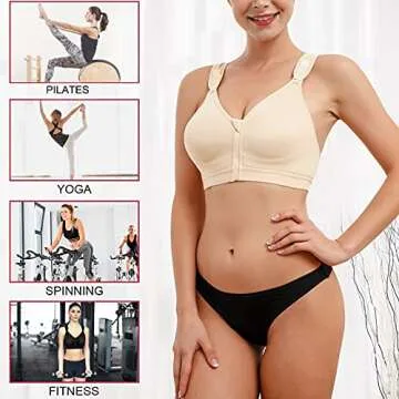 CYDREAM Women Post-Surgical Bra Zip Front Post Surgery Sports Bras Racerback Support Wireless Adjustable Straps (XL, Beige)