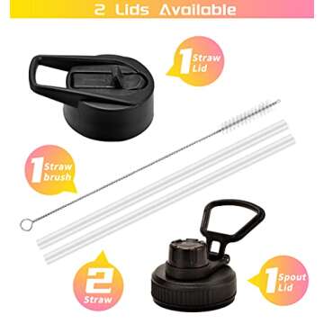 Farsea Insulated Water Bottle with Straw Lid & Spout Lid & Paracord Handle, Stainless Steel Water Bottle Wide Mouth, Double Wall Sweat-Proof BPA-Free, 40 oz, Gradient Yello + Pink