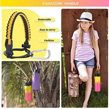 Farsea Insulated Water Bottle with Straw Lid & Spout Lid & Paracord Handle, Stainless Steel Water Bottle Wide Mouth, Double Wall Sweat-Proof BPA-Free, 40 oz, Gradient Yello + Pink