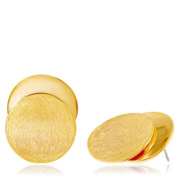 OZEL –Stud Earrings Brushed Texture for Women –14k Yellow Gold/White Gold Plated –Simple Daily Geometry Circle Oval Round Square Cubic Snowman (G302223)