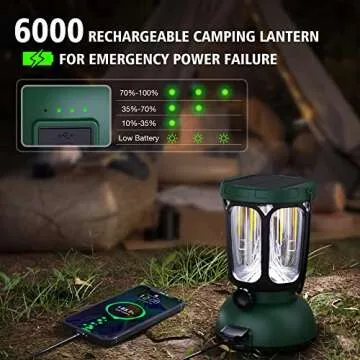 Raynic 6000 LED Camping Lantern, 650LM Hand Crank Solar Battery Powered Rechargeable Lantern, Emergency Lights for Home Power Failure, Hurricane, USB Cable Included