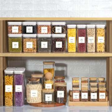 166 Minimalist Pantry Jar Label Set, Black Text on White Matte Vinyl Waterproof Label Sticker - Fits on Round, Square and Rectangle Glass Jars