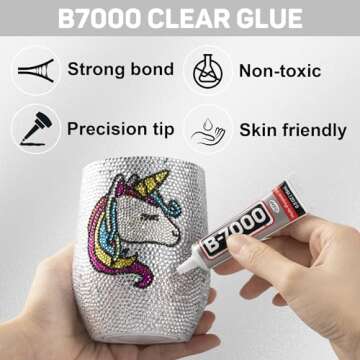b7000 Clear Glue with 11000Pcs Silver Clear Rhinestones for Crafts Clothing Clothes Fabric Crafting, Flatback Gems Rinestones Kit for Shoes Tumblers, Flat Back Crystals Diamonds ss6-ss20 Multi Sizes