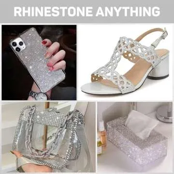 b7000 Clear Glue with 11000Pcs Silver Clear Rhinestones for Crafts Clothing Clothes Fabric Crafting, Flatback Gems Rinestones Kit for Shoes Tumblers, Flat Back Crystals Diamonds ss6-ss20 Multi Sizes