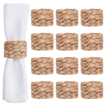 WOHIWO Napkin Rings Set of 12, Handmade Natural Rustic Thanksgiving Decor