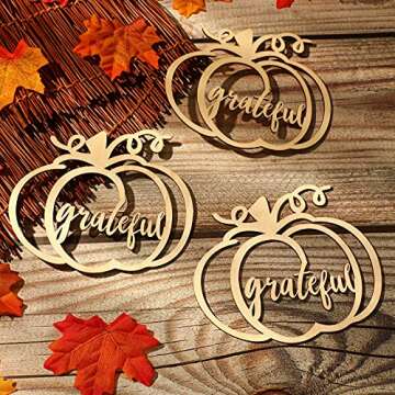 Yookeer 12 Pcs Thanksgiving Pumpkin Wooden Plate Decor Fall Thankful Grateful Blessed Place Card Set...