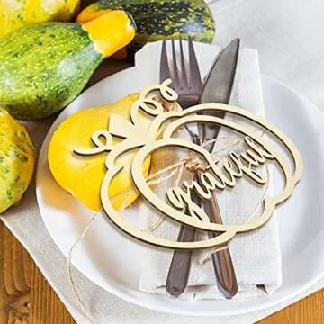 Yookeer Thanksgiving Pumpkin Wooden Plate Decor 12 Pcs