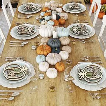 Yookeer Thanksgiving Pumpkin Wooden Plate Decor 12 Pcs