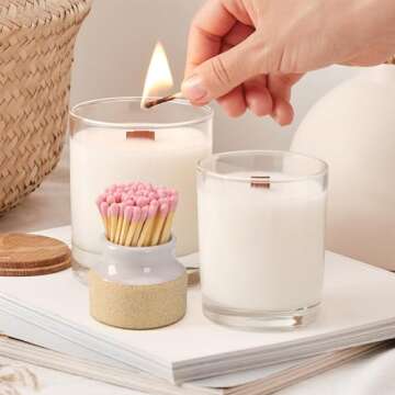 Cocolu Decorative Match Holders with Striker - Set of 2 - Black and White - Handmade Ceramic Matchst...