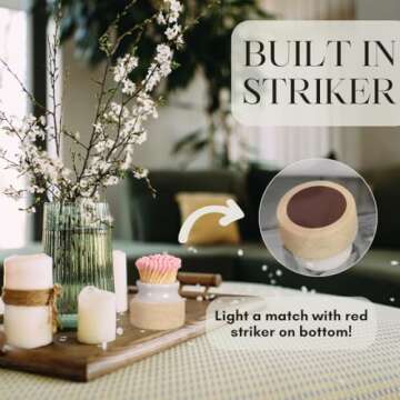 Cocolu Decorative Match Holders with Striker - Set of 2 - Black and White - Handmade Ceramic Matchstick Jars to Light Candles, Incense, or Fireplaces - Kitchen & Bathroom Home Decor